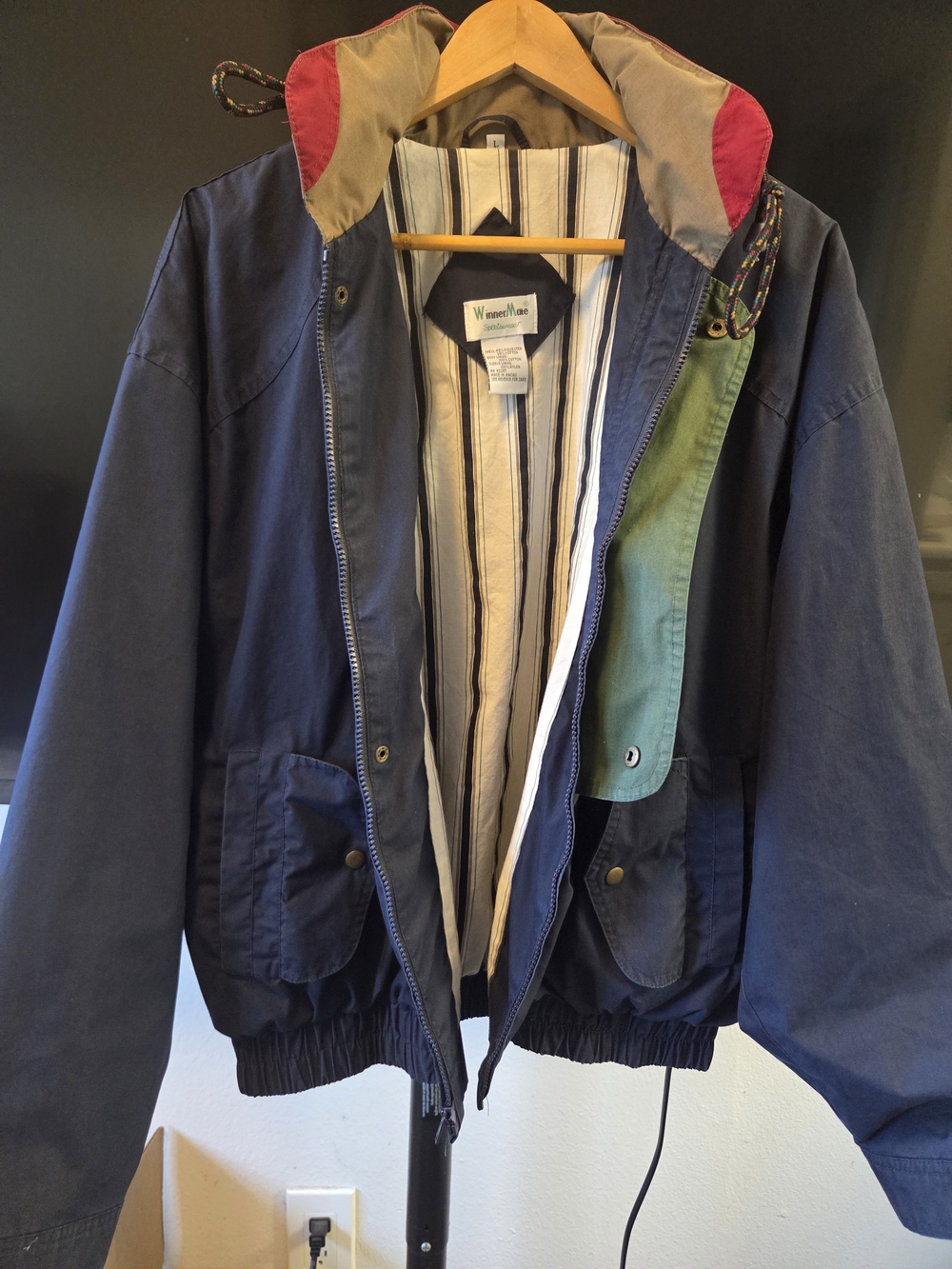Vintage 90s Winner Mate Sportswear Colorblock Jacket Men's Large Navy Blue Green